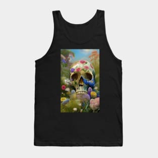 Floral Skull Art - A skull in a flower garden Tank Top